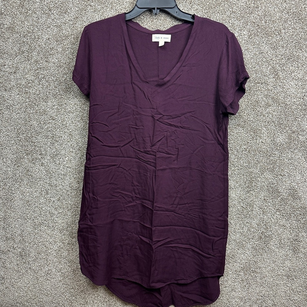 Cloth & Stone Tunic Shirt Dress Women‎ Small V-Neck SS High Low Hem - Burgundy